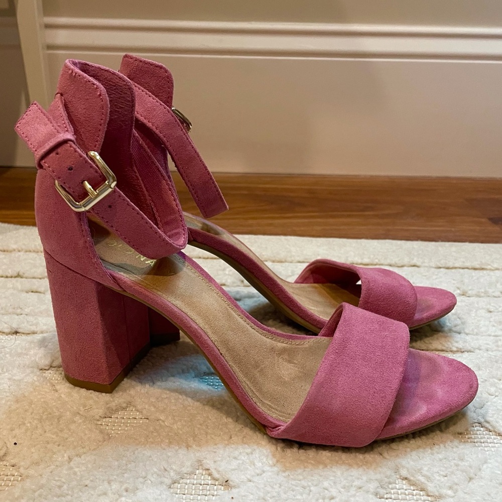 Pink Suede Block Heel Sandal